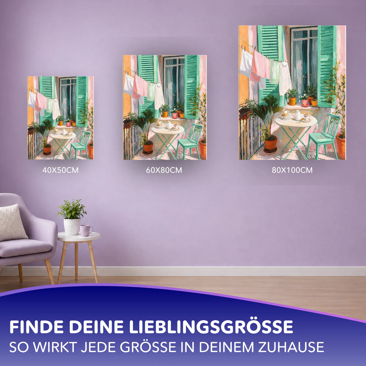 Malen nach Zahlen für Erwachsene: Ein Morgen voller Leichtigkeit auf dem Balkon in verschiedenen Formaten an der Wand