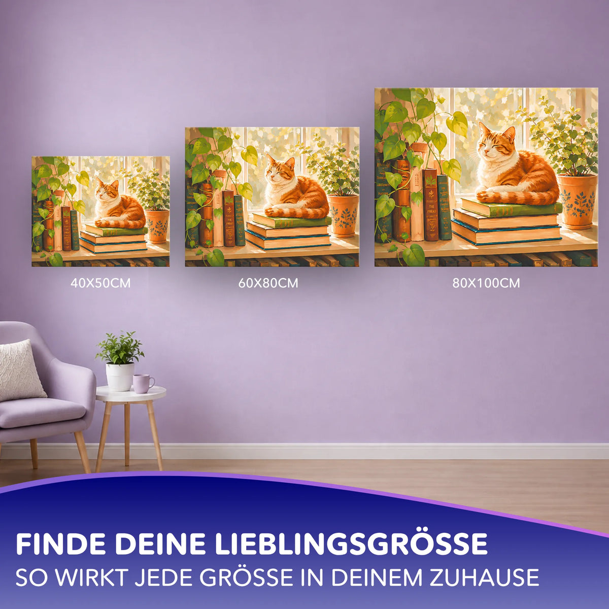 Malen nach Zahlen für Erwachsene: Motiv Samtpfötchen im Sonnenschein auf drei verschiedenen Leinwandgrößen zur Auswahl.