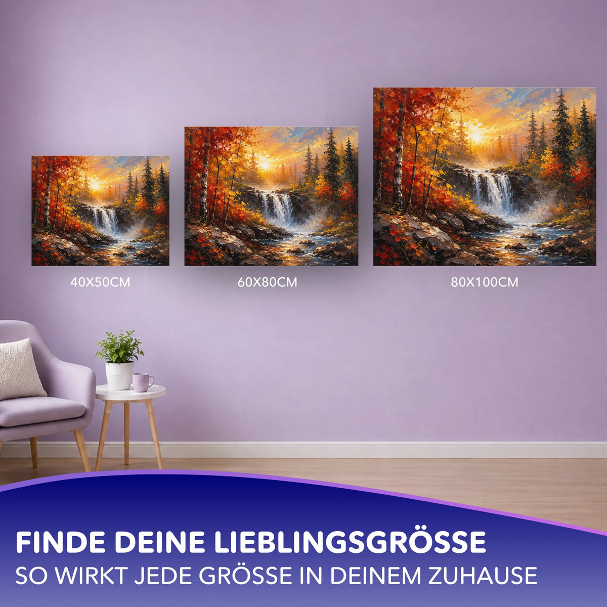 Malen nach Zahlen Herbstleuchten mit Wasserfall-Motiv in verschiedenen Größen für Erwachsene zur Wanddekoration