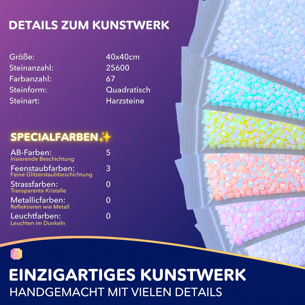 Diamond Painting Set Kleiner Schneefunkel mit quadratischen Steinen, 67 Farben inkl. Spezialfarben im 40x40cm Format