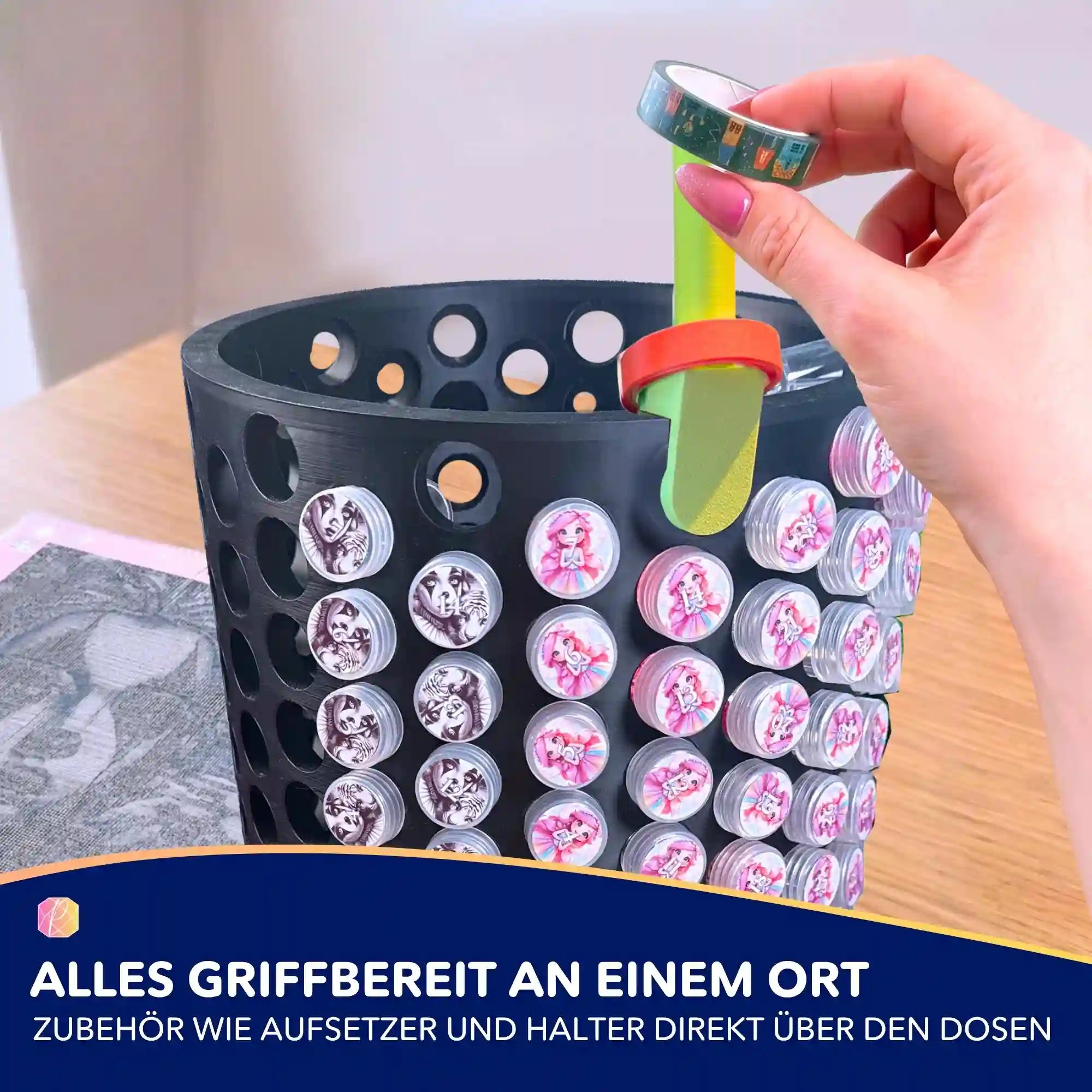 3D gedrucktes Diamond Painting Modul Rondell zur Organisation von Döschen, Stifthaltern und Bastelzubehör