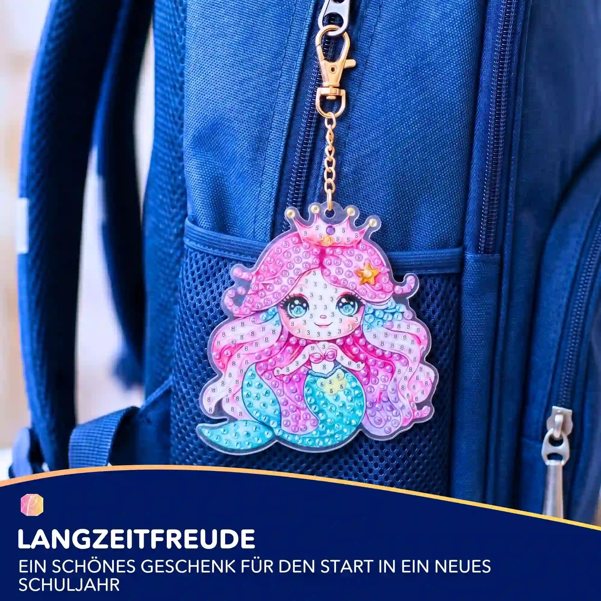 Diamond Painting Anhänger als Meerjungfrau für den Schulranzen – Bastelset für Mädchen zum Schulstart