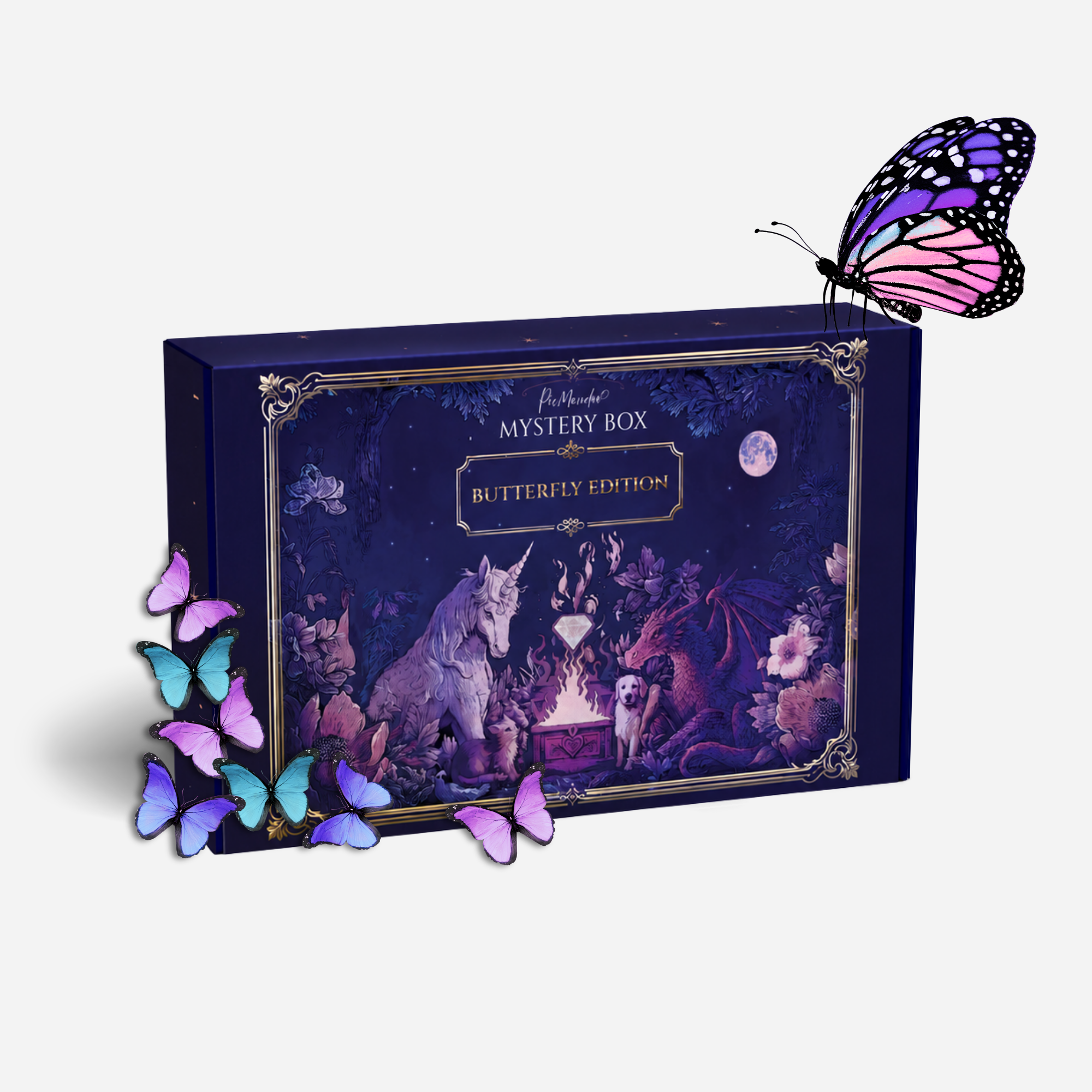 Picmondoo Diamond Painting Mystery Box Butterfly Edition mit Einhorn-Motiv und bunten Schmetterlingen