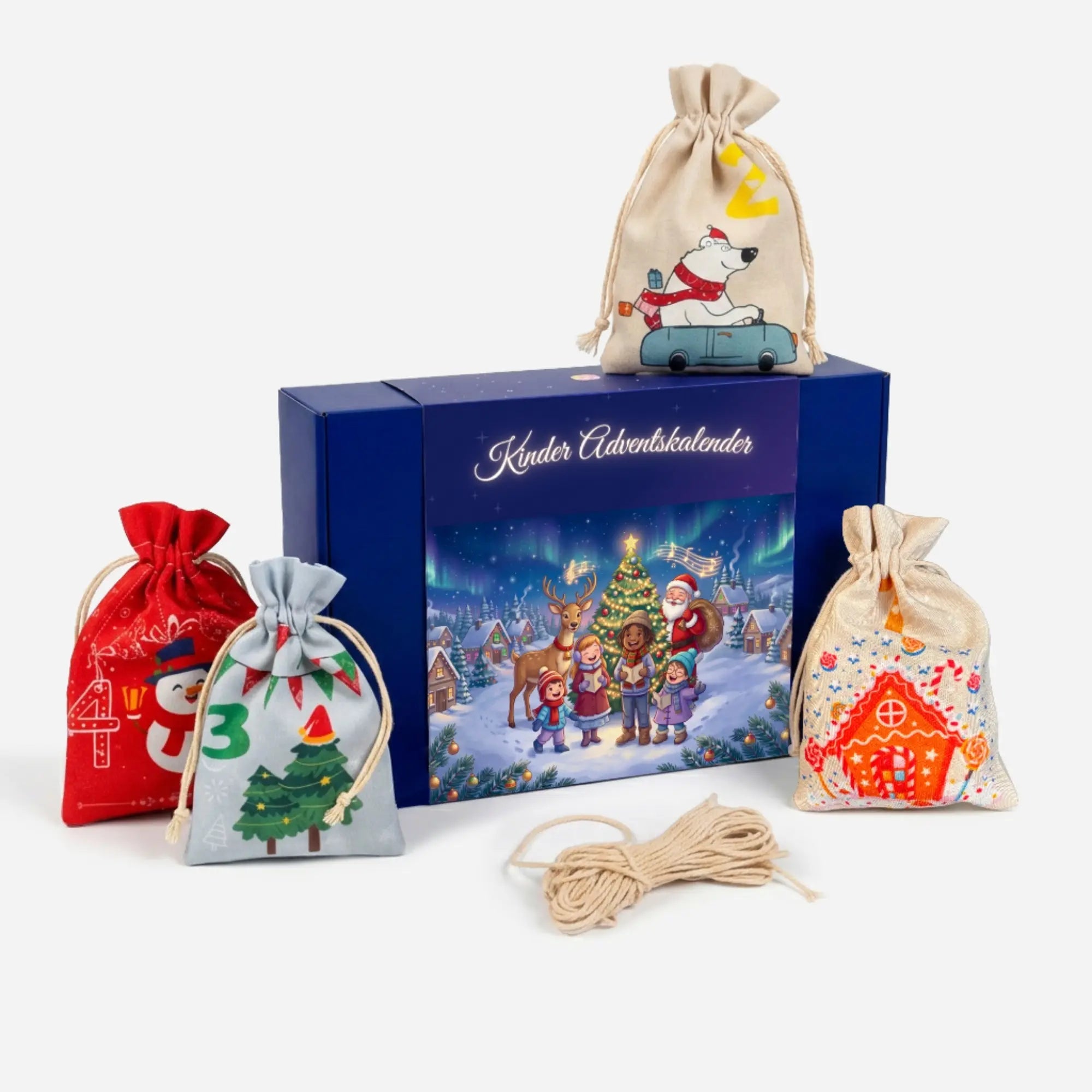Picmondoo Diamond Painting Adventskalender für Kinder mit weihnachtlichen Stoffbeuteln und Geschenkschachtel
