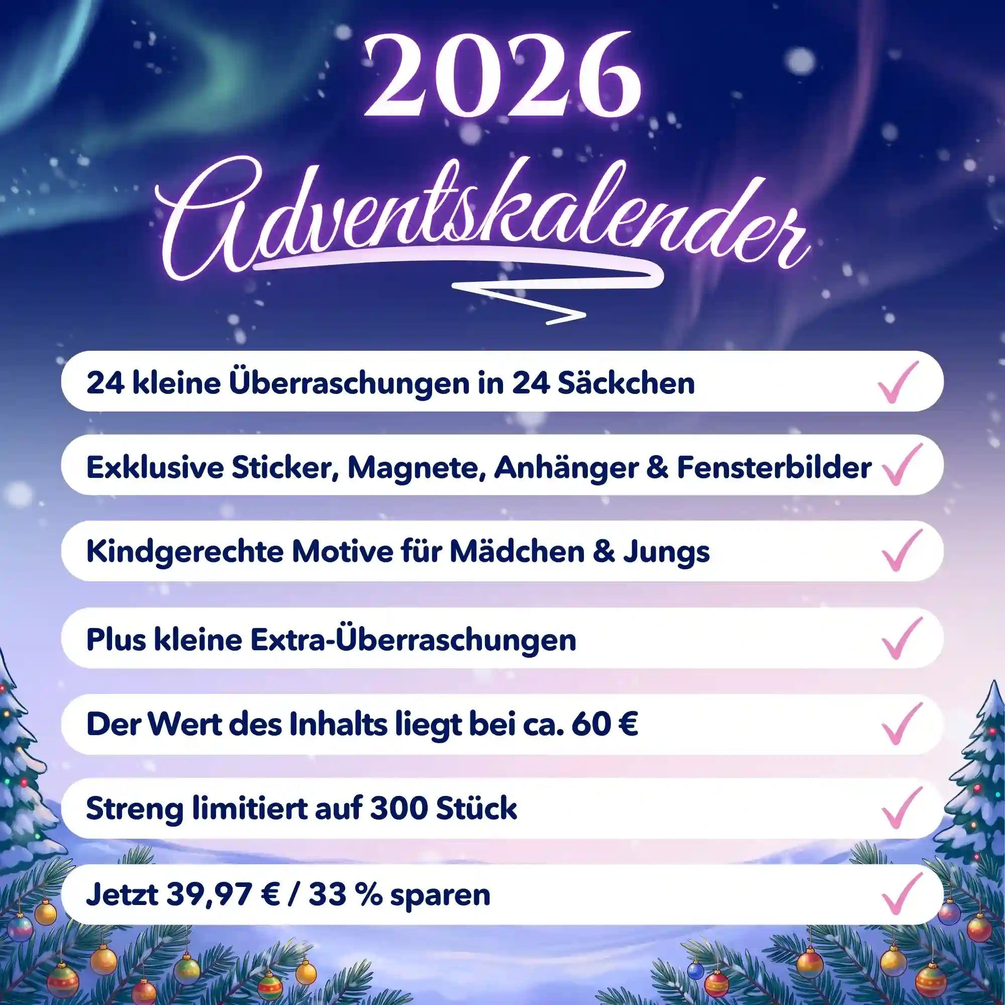 Picmondoo Diamond Painting Adventskalender 2026 für Kinder mit Stickern, Magneten und 24 Überraschungen zum Basteln