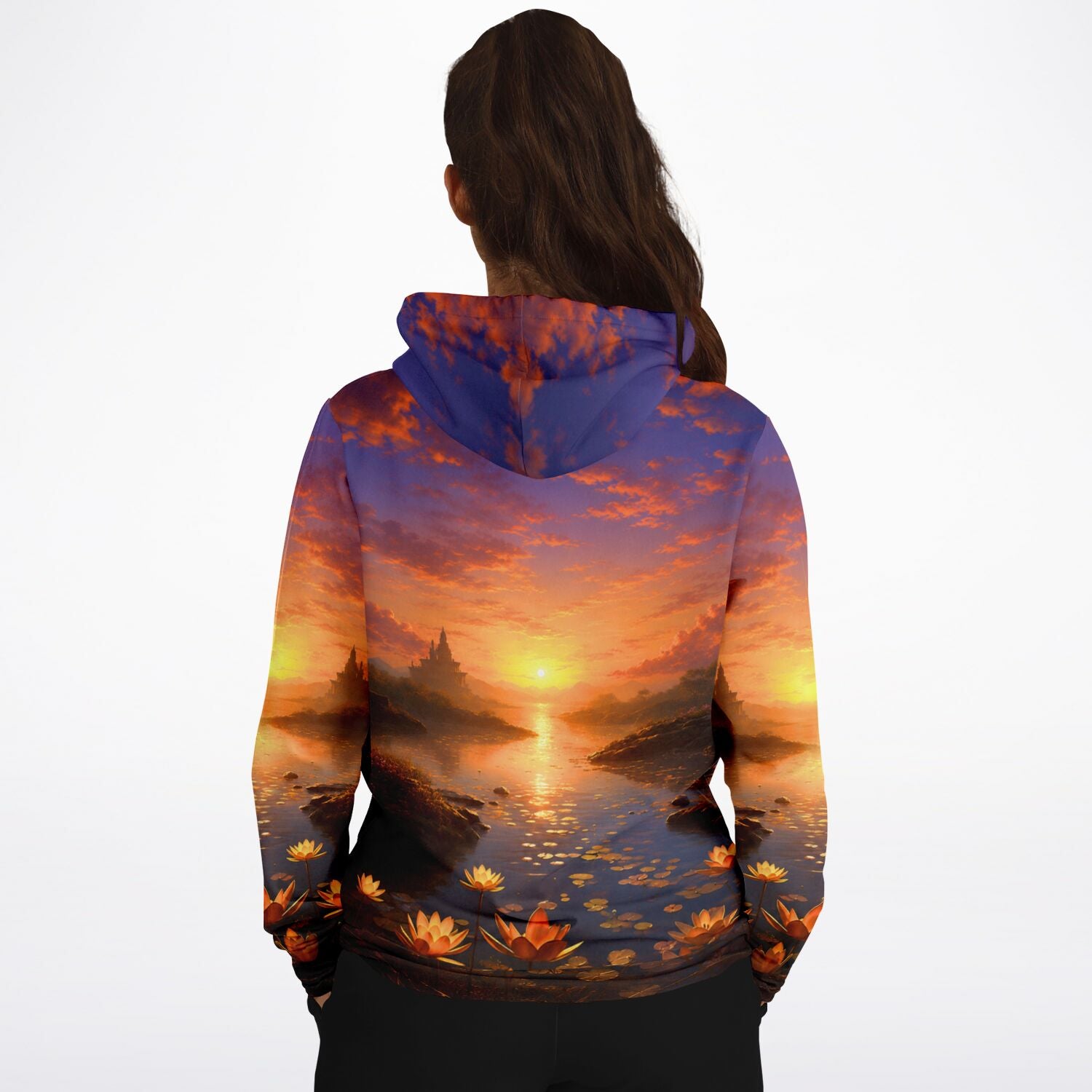Dreamer Hoodie mit stimmungsvollem Sonnenuntergangs-Motiv, perfekt für Fans von Malen nach Zahlen und Diamond Painting Kunst