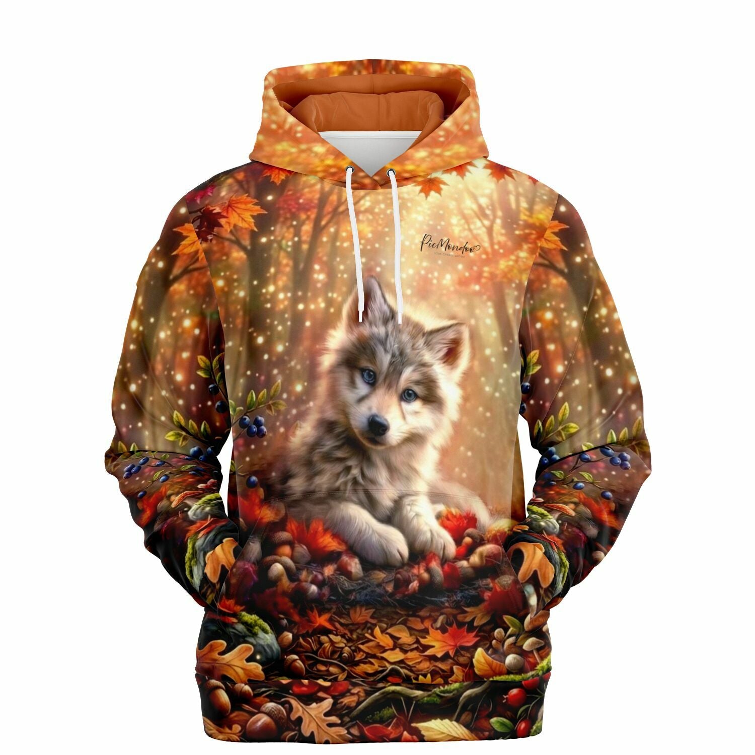 Dreamer Hoodie Akiro mit Wolfsmotiv im Herbstwald, passend für Fans von Diamond Painting und Malen nach Zahlen