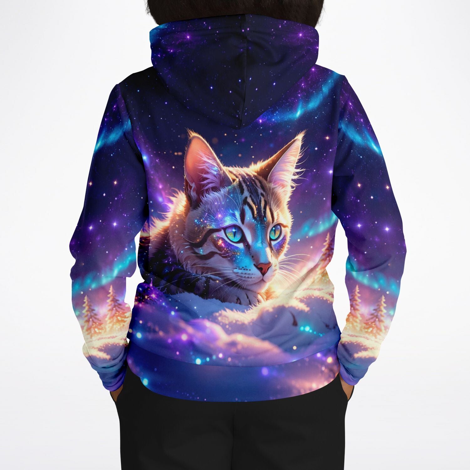 Dreamer Hoodie Samtpfote mit galaktischem Katzenmotiv, Sternenhimmel und Nordlicht im Stil unserer Diamond Painting Sets