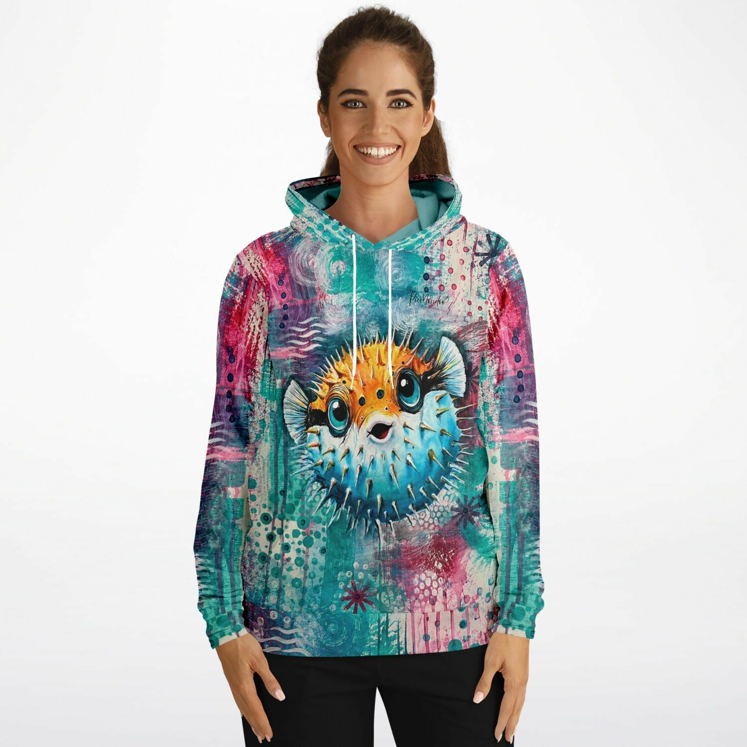 Dreamer Hoodie mit farbenfrohem Kugelfisch-Motiv im Stil unserer Malen nach Zahlen und Diamond Painting Designs