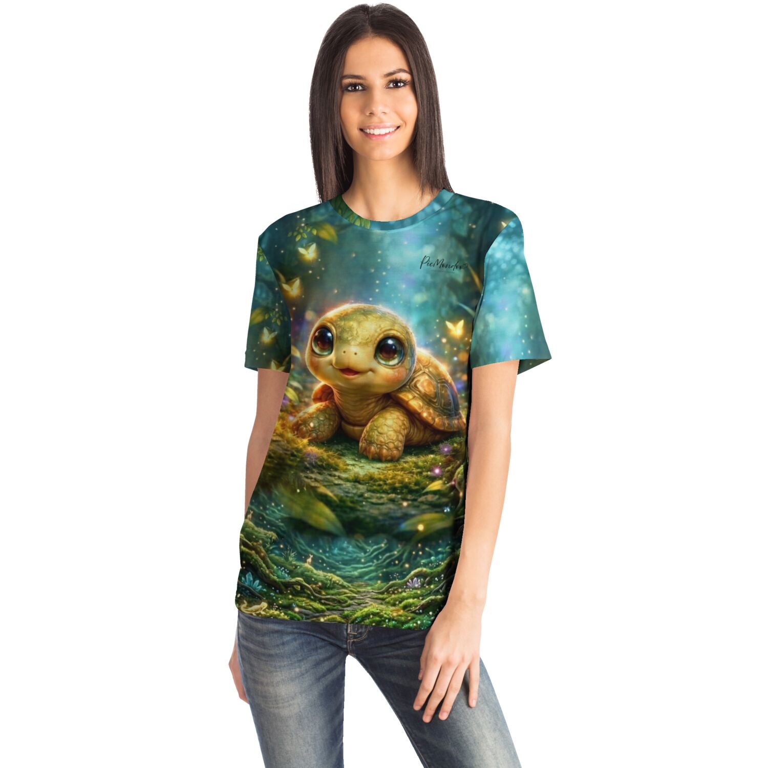 T-Shirt mit süßem Schildkröten-Motiv im Fantasie-Wald, perfekt für Fans von Malen nach Zahlen und Diamond Painting