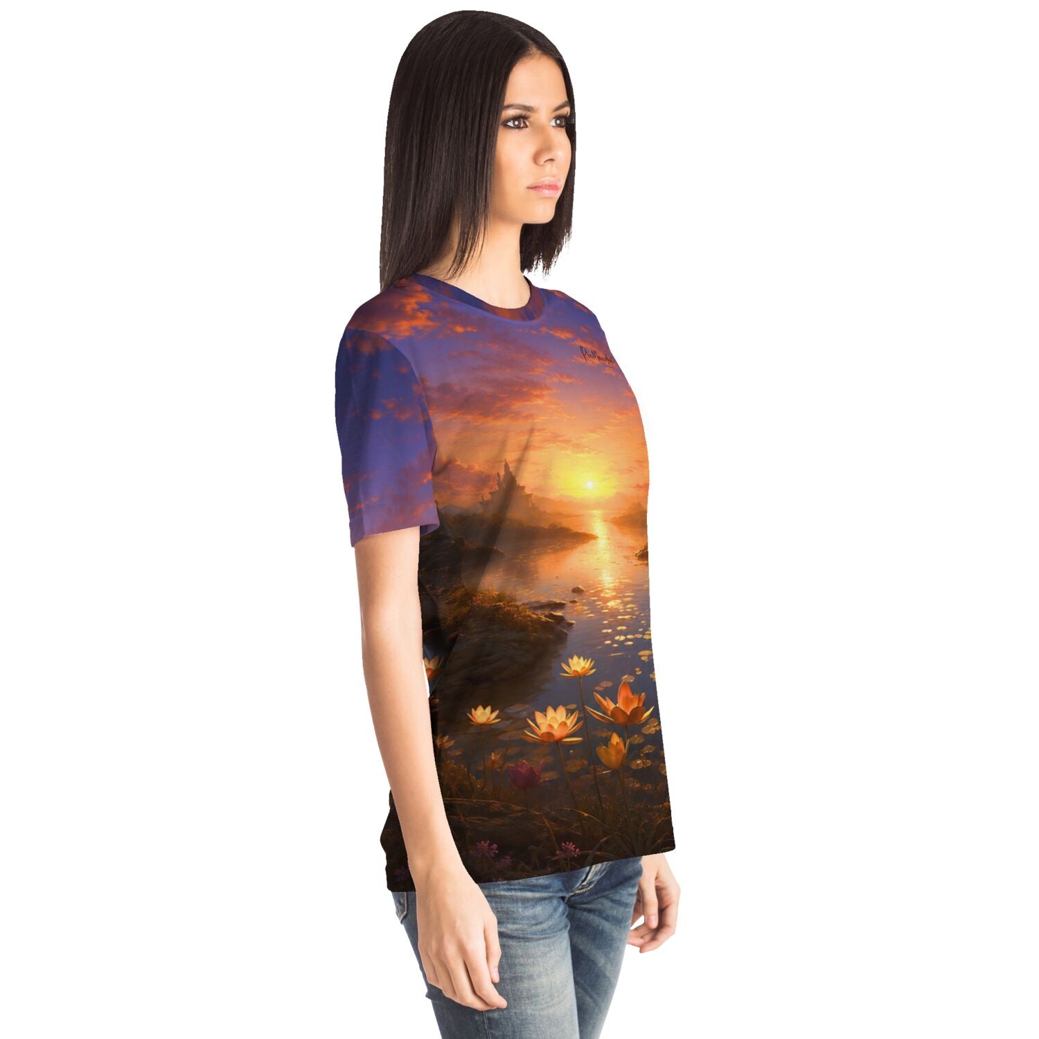 Dreamer T-Shirt Limited Edition mit farbenfrohem Sonnenuntergangs-Motiv im Stil von Diamond Painting Kunst