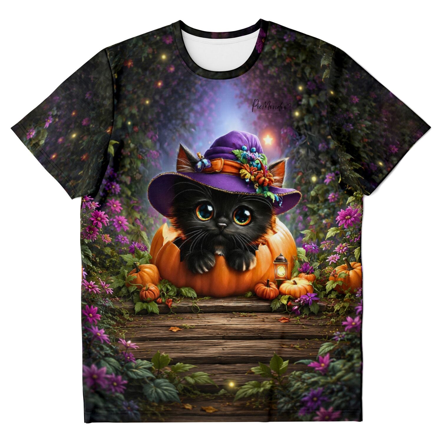 T-Shirt Herbstpfötchen mit süßer Katze im Kürbis und Hexenhut im Stil von Diamond Painting und Malen nach Zahlen Motiven