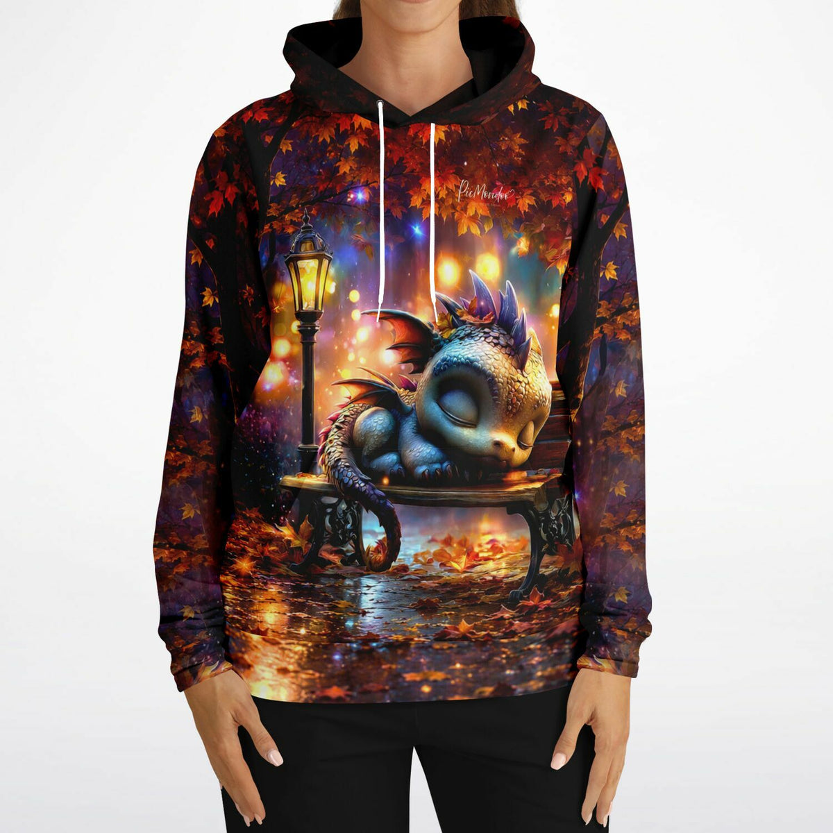 Dreamer Hoodie Lumos Schlummer mit süßem Drachen-Motiv im herbstlichen Park, perfekt für Fans von Diamond Painting und Kunst