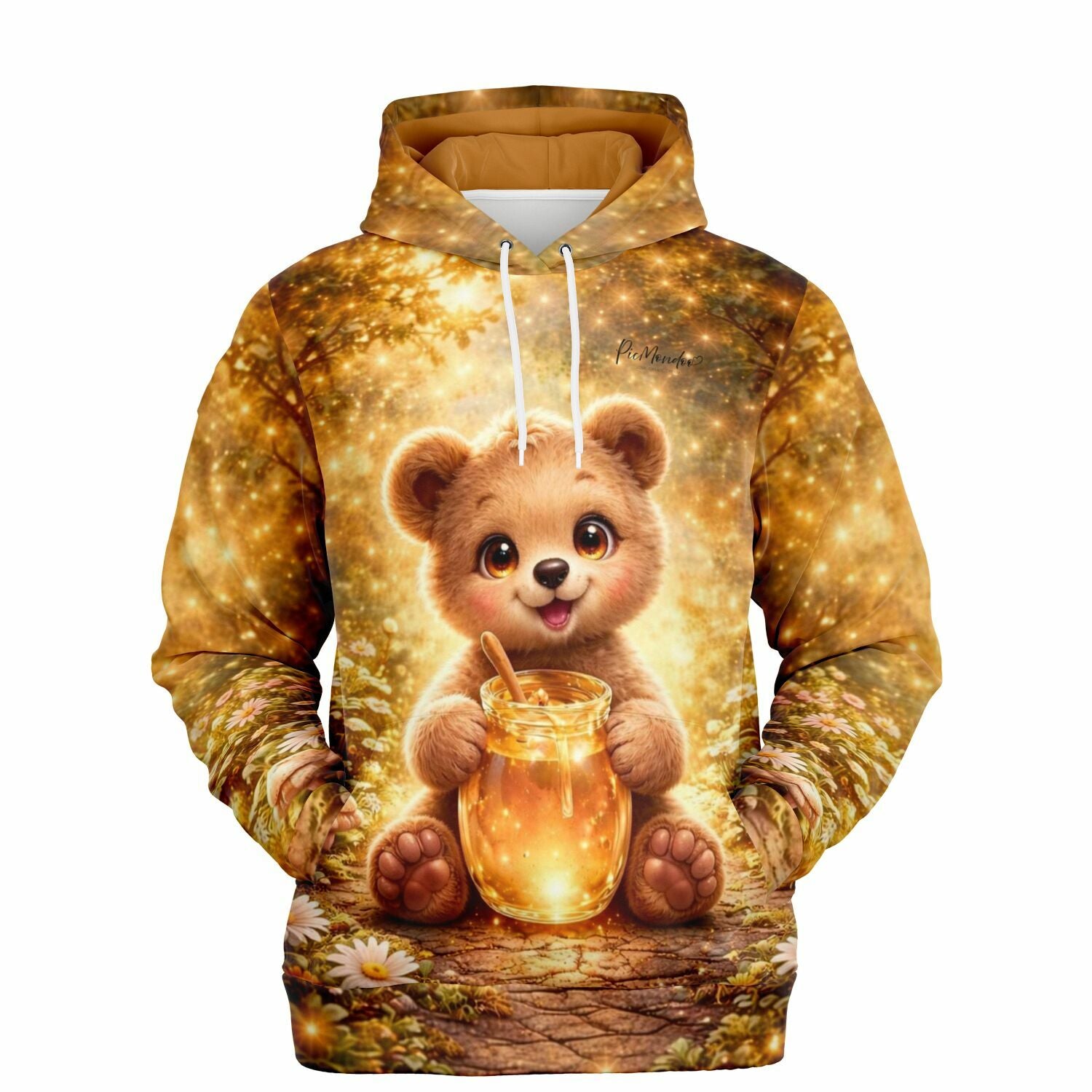 Dreamer Hoodie mit niedlichem Teddybär-Motiv und Honigtopf im magischen Wald-Design für Malen nach Zahlen Fans