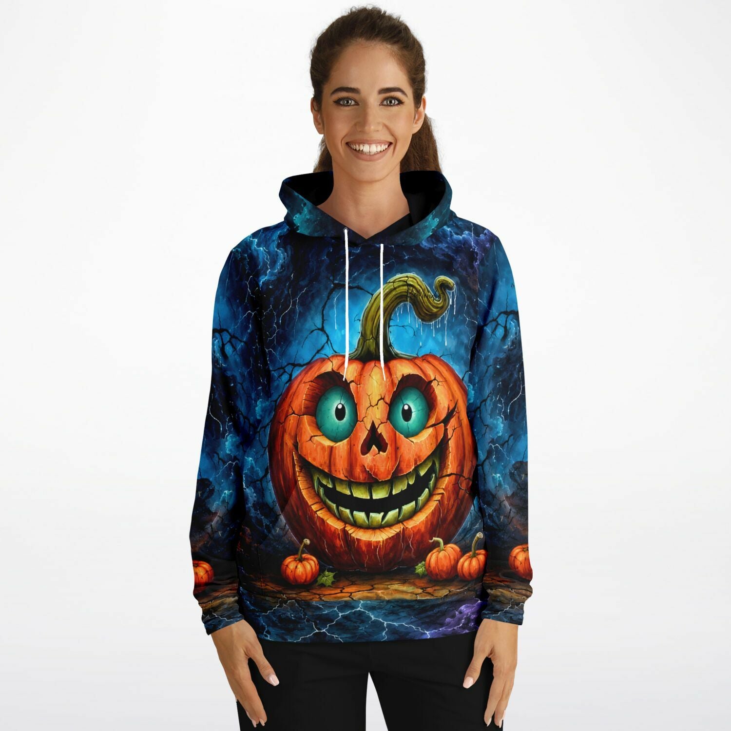 Dreamer Hoodie Lächeln mit Nebenwirkungen mit Halloween Kürbis Motiv und blauer Gewitter-Optik für Kunstliebhaber