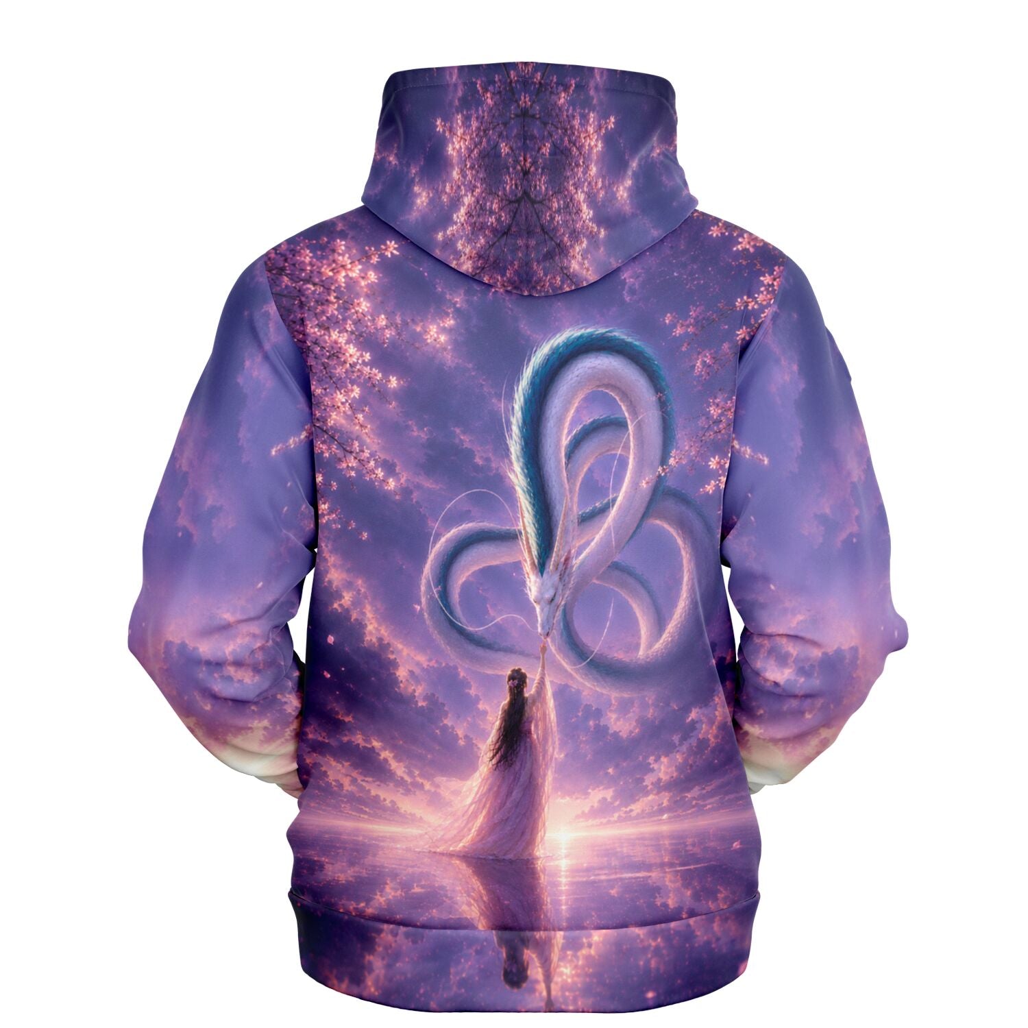 Dreamer Hoodie Rückansicht mit Drachen Motiv, ästhetik inspiriert von Diamond Painting und Malen nach Zahlen Kunst.