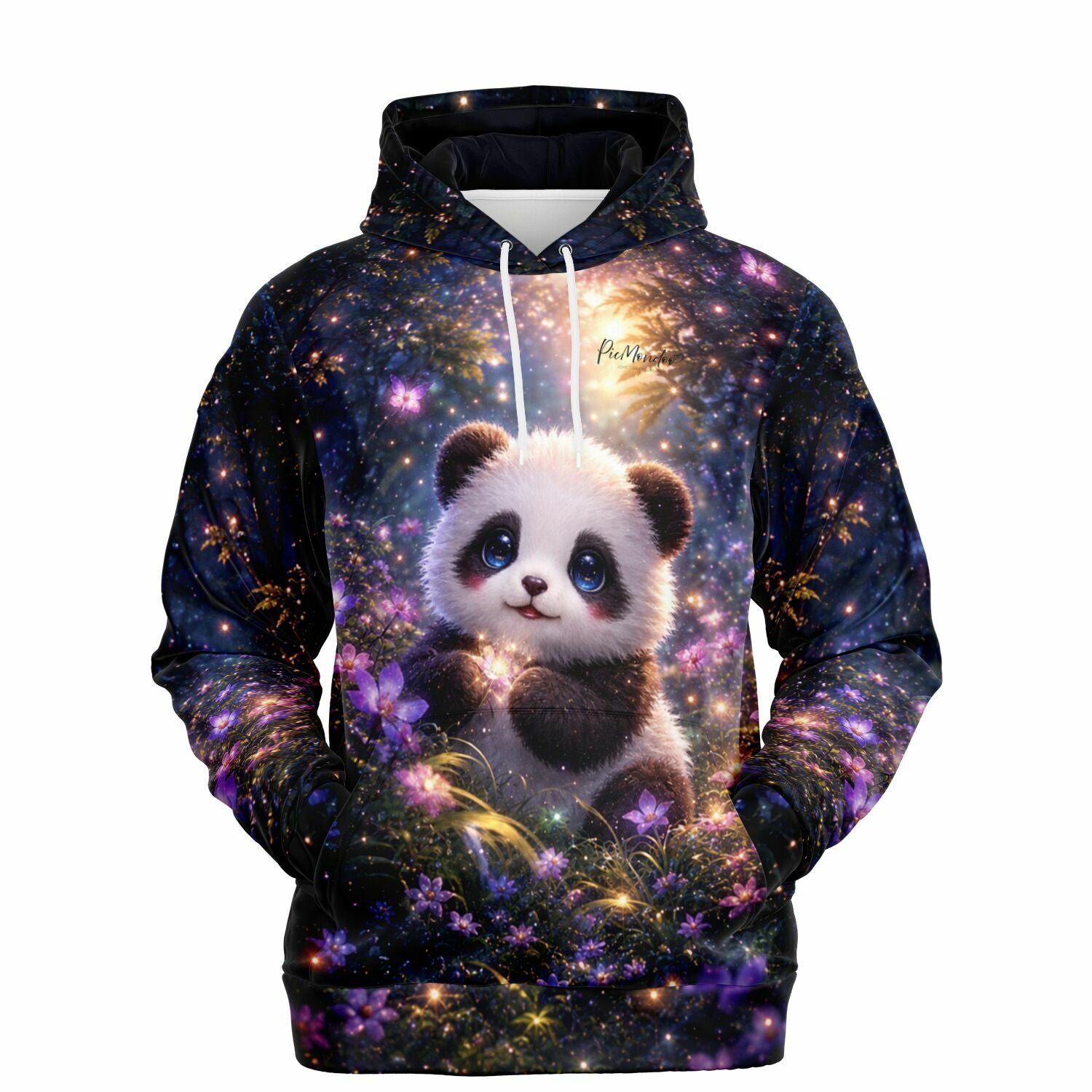 Dreamer Hoodie mit niedlichem Panda Motiv im magischen Wald als Ergänzung zu Diamond Painting und Malen nach Zahlen Sets.