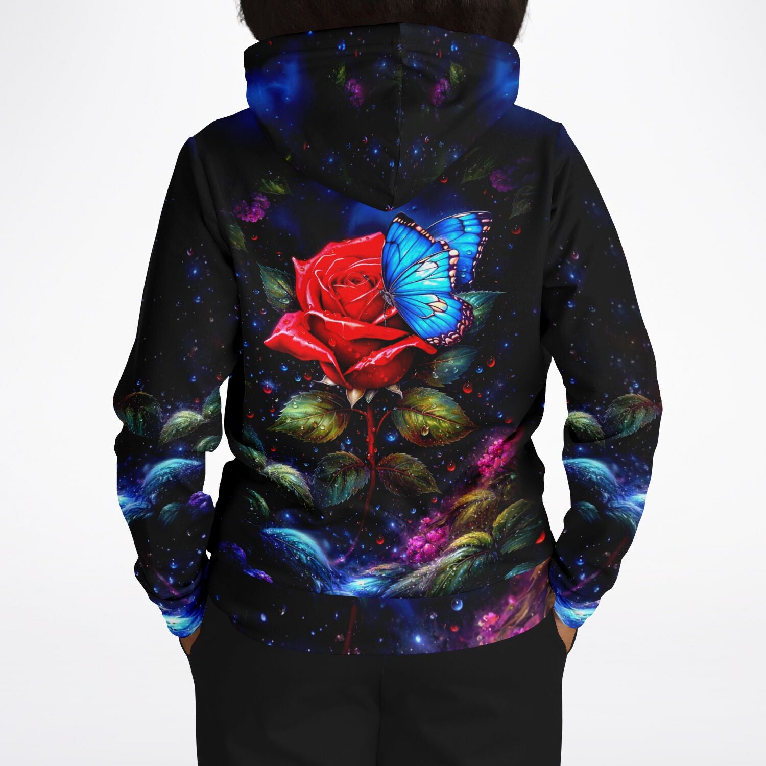 Dreamer Hoodie - Rote Rose trifft blauen Schmetterling