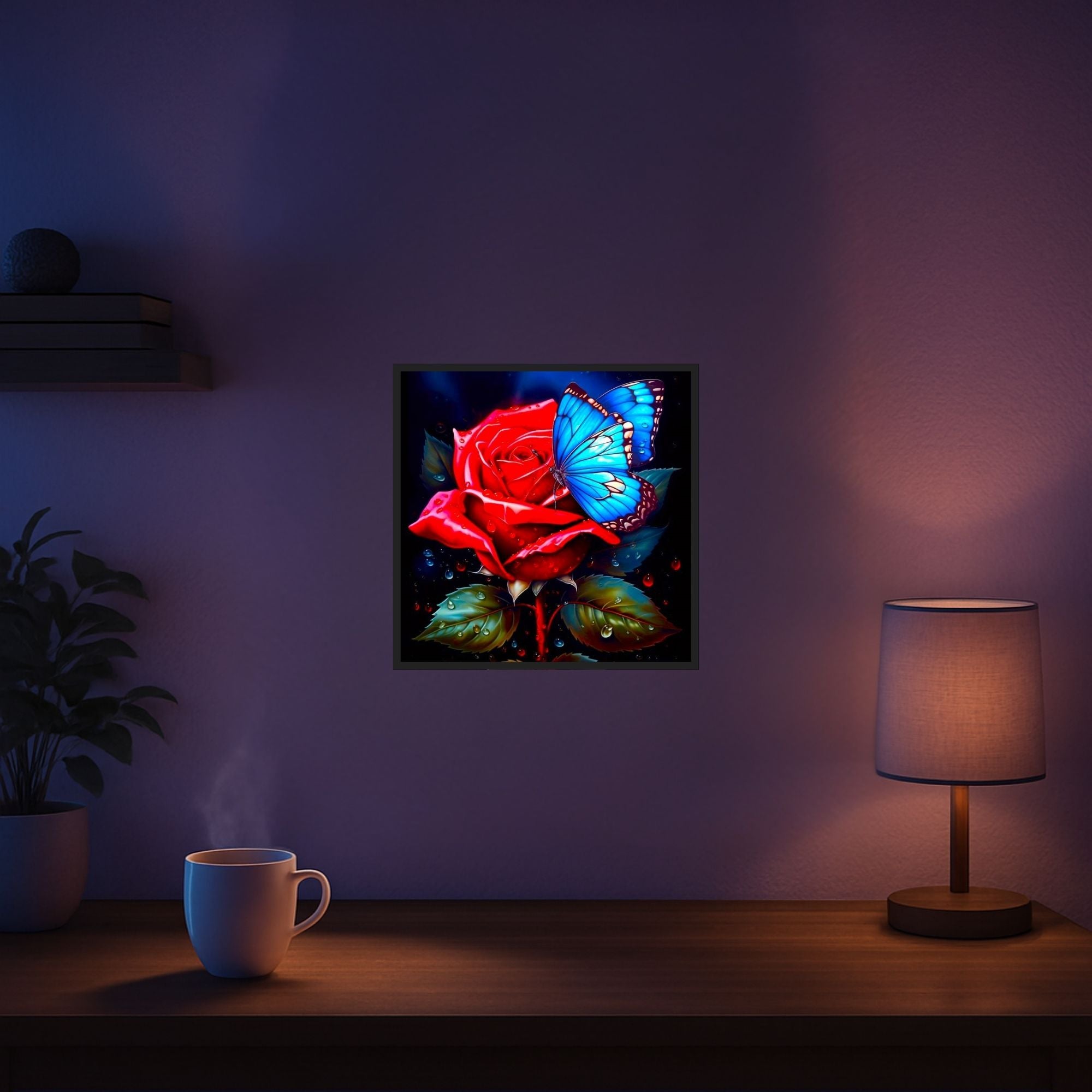 Diamond Painting - Rote Rose trifft blauen Schmetterling