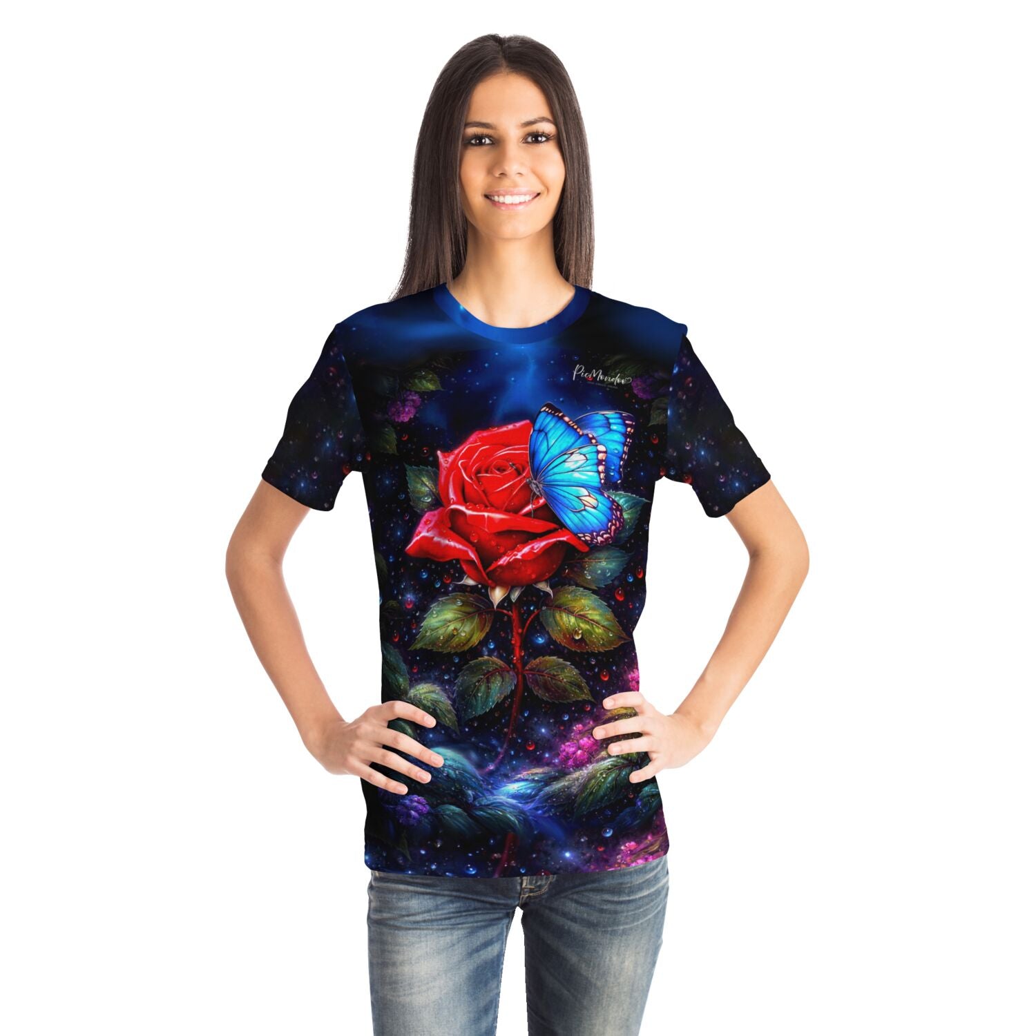 Dreamer T-Shirt - Rote Rose trifft blauen Schmetterling