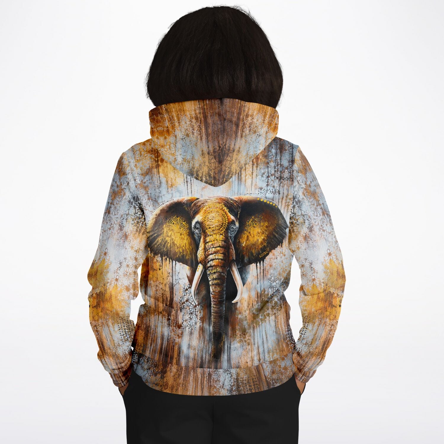 Dreamer Hoodie mit künstlerischem Elefanten-Motiv in Erdtönen, ideal für Fans von Diamond Painting und Malen nach Zahlen