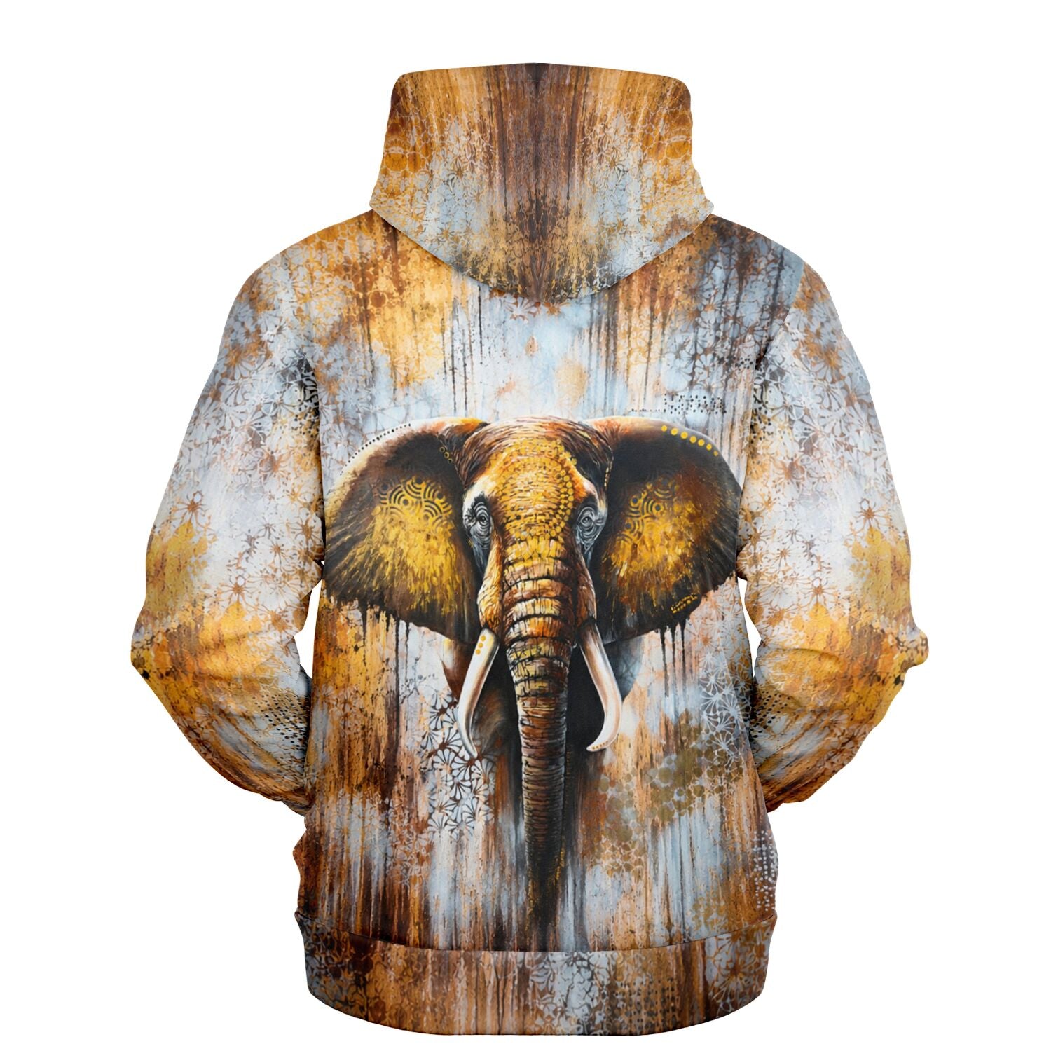 Hoodie mit kunstvollem Elefanten-Motiv, inspiriert von Malen nach Zahlen und Diamond Painting Designs in Goldtönen