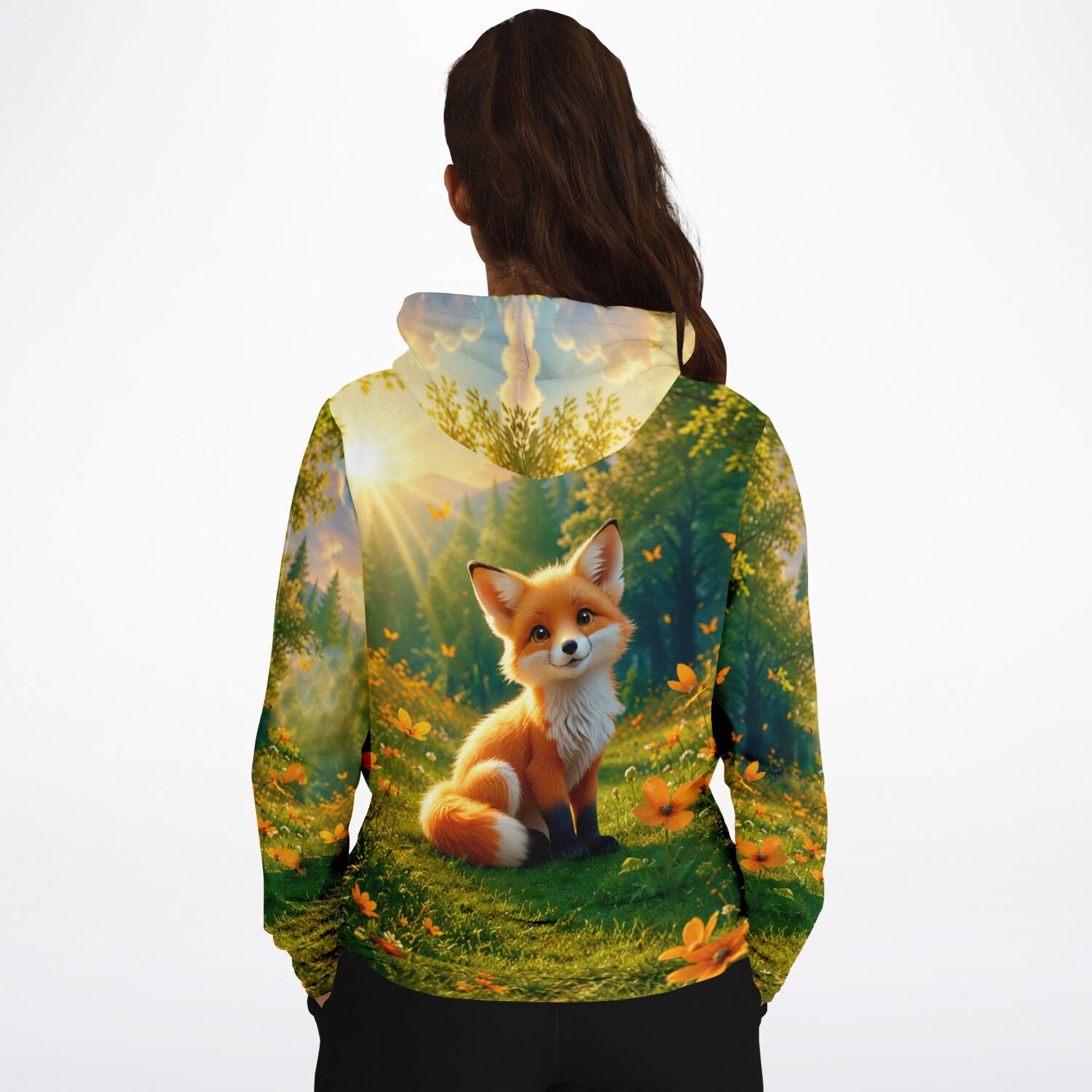 Dreamer Hoodie mit niedlichem Fuchs-Motiv im sonnigen Wald, passend zu beliebten Diamond Painting und Malen nach Zahlen Sets