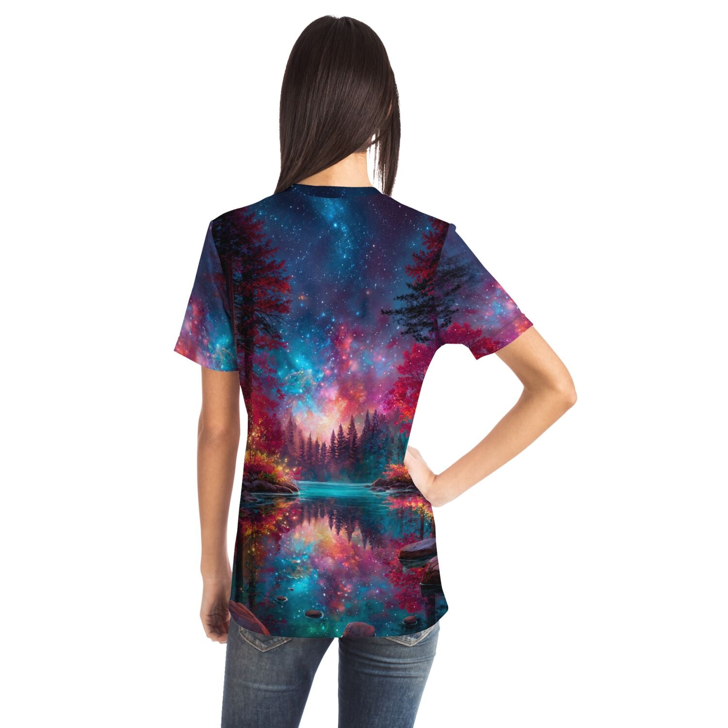 T-Shirt mit verträumtem Wald- und Sternenhimmel-Motiv, inspiriert von Diamond Painting und Malen nach Zahlen Kunst