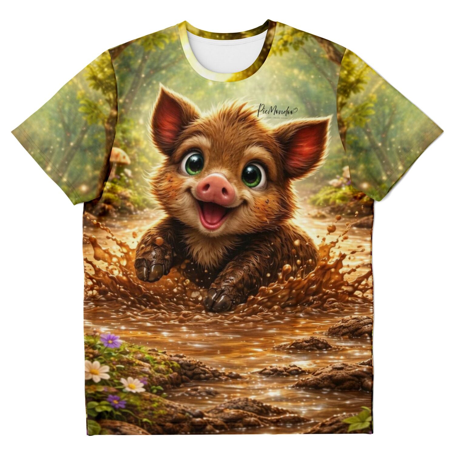 T-Shirt mit süßem Wildschwein-Motiv im Schlamm, Design inspiriert von Diamond Painting und Malen nach Zahlen Kunst