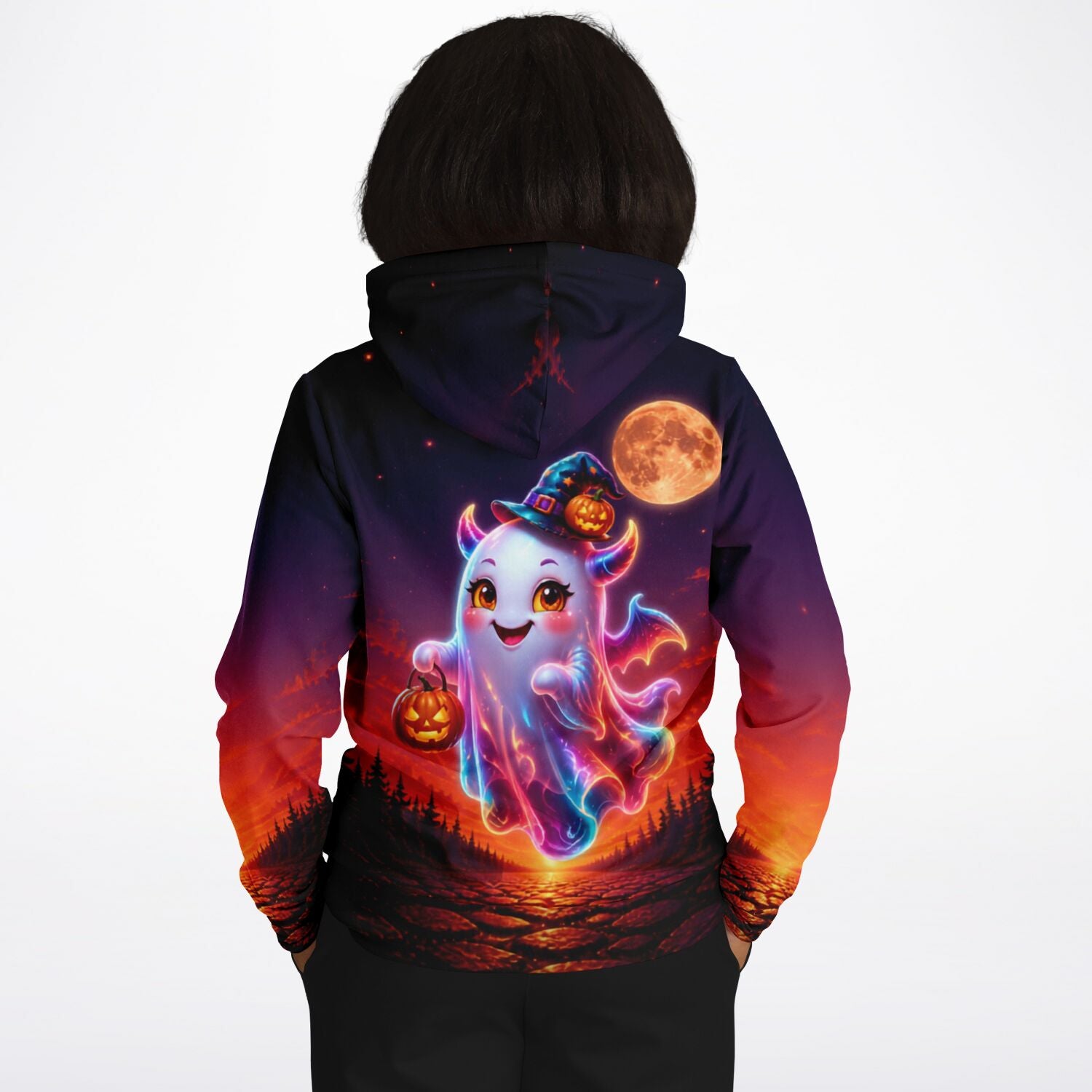 Dreamer Hoodie mit niedlichem Halloween Geist, Kürbis und Vollmond Full-Print Design für Fans von Diamond Painting