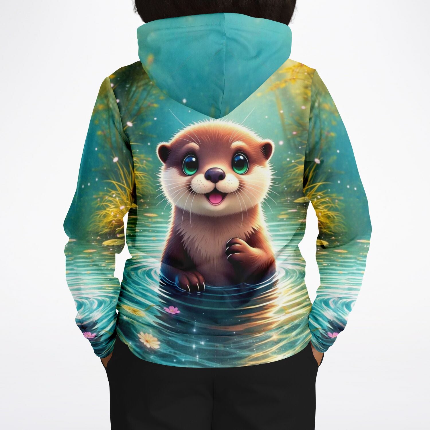 Dreamer Hoodie mit niedlichem Otter-Motiv und leuchtenden Wasserfarben im Stil unserer Diamond Painting Designs