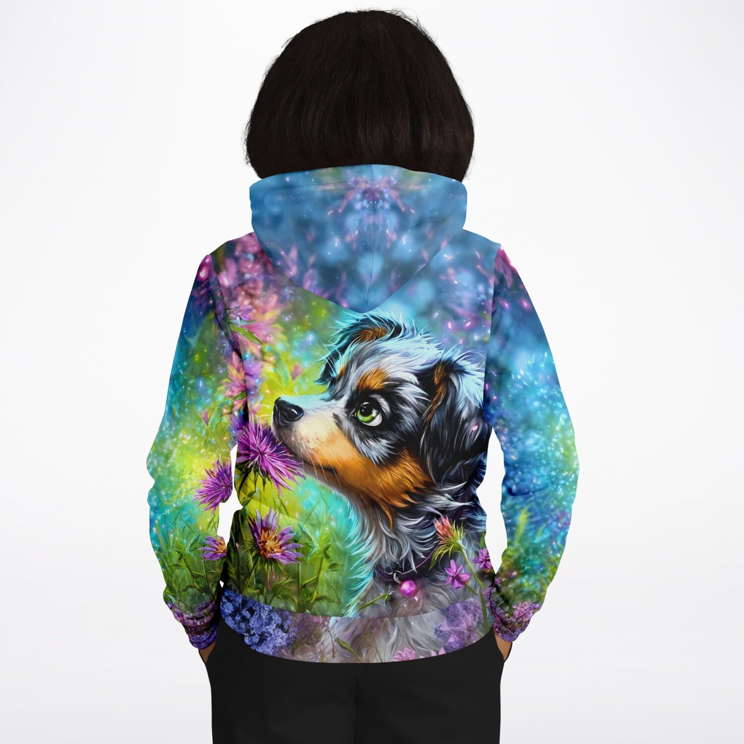 Dreamer Hoodie Yaro mit farbenfrohem Hunde-Motiv im Stil von Diamond Painting und Malen nach Zahlen für Tierliebhaber