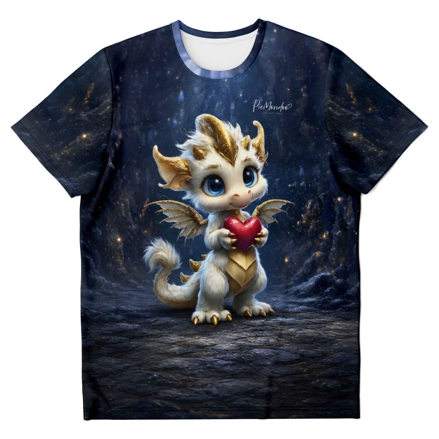 T-Shirt mit süßem Drachen Motiv Herzlicht, passend zum Diamond Painting oder Malen nach Zahlen Stil für Erwachsene.