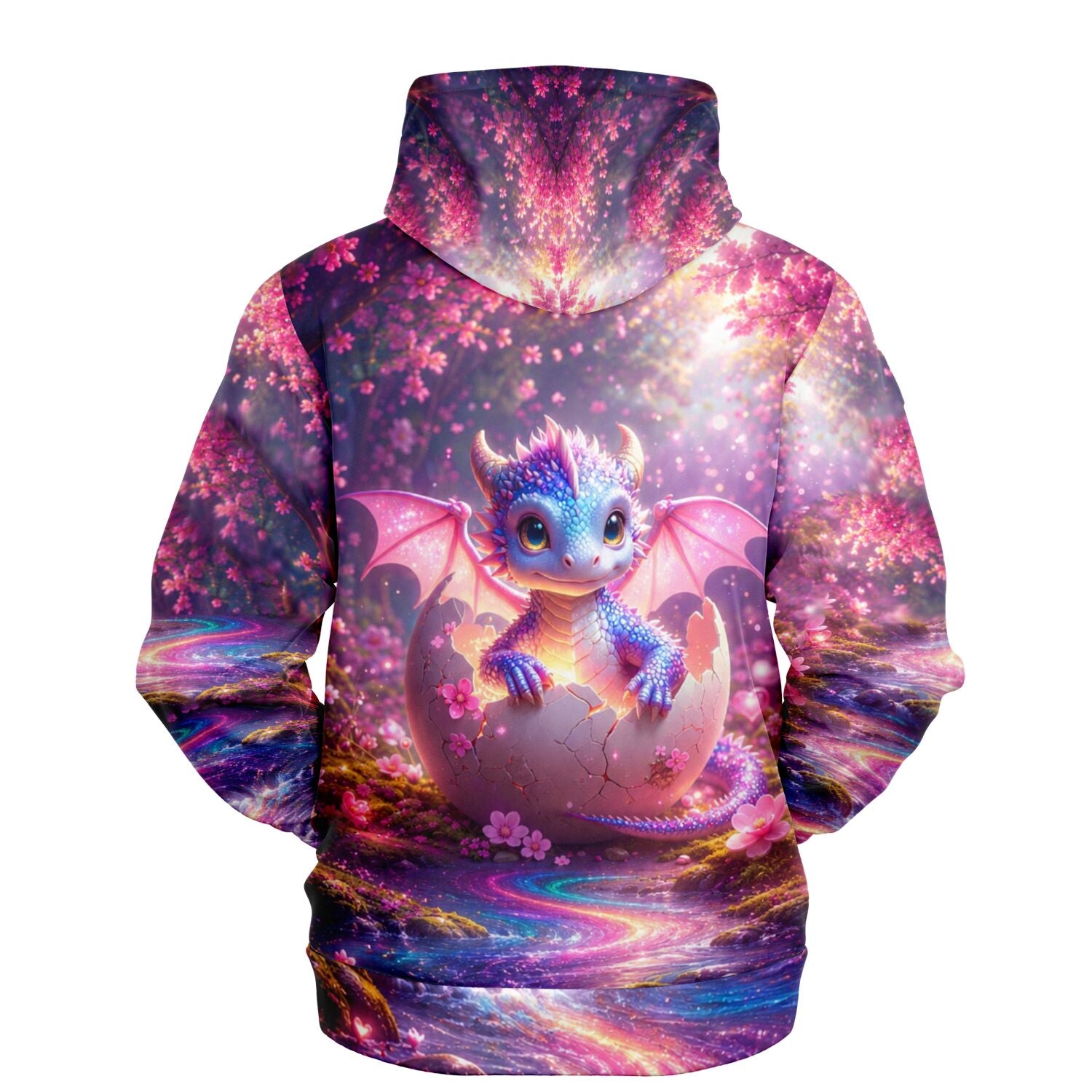 Dreamer Hoodie mit niedlichem Baby-Drachen Motiv, farbenfroher Fantasy-Print für Fans von Diamond Painting und Kunst.